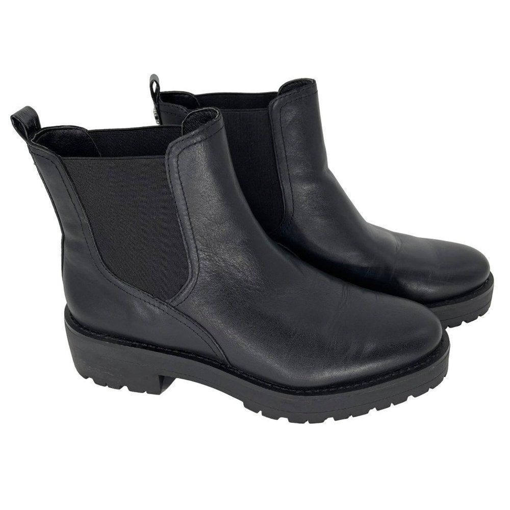 Sam Edelman Justina Lug Sole Chelsea Boot Waterproof Black Leather Women Size 9